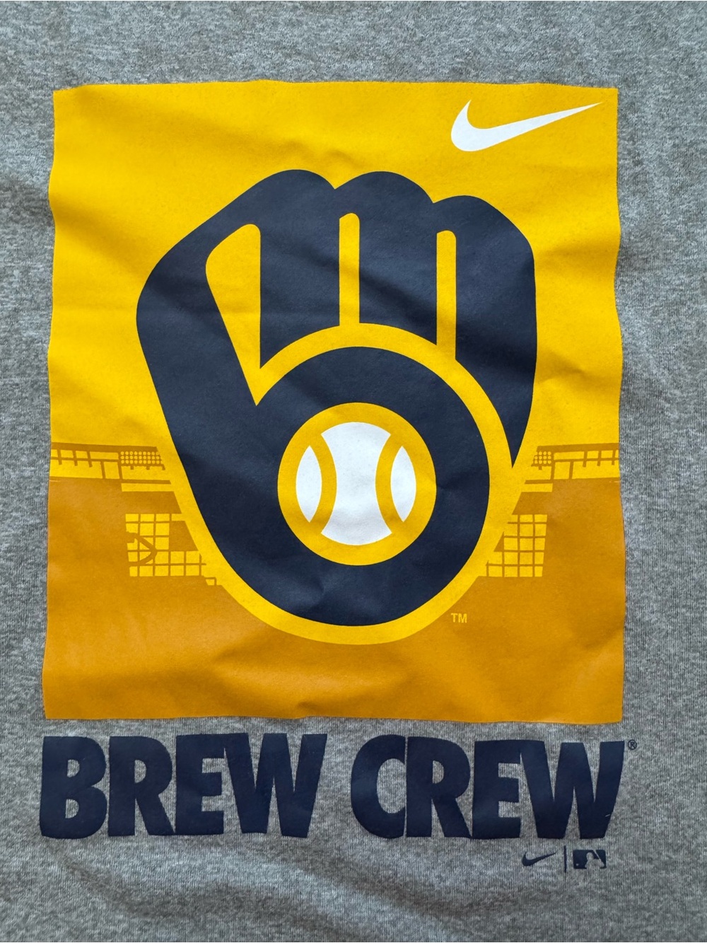 Nike Brew Crew Gray T-Shirt with Yellow & Navy Brewers Logo